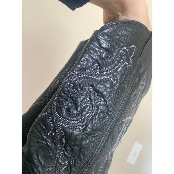 Vintage Womens Cowgirl Boots Black White/Purple Stitching Size 6.5 Western - Picture 2 of 8